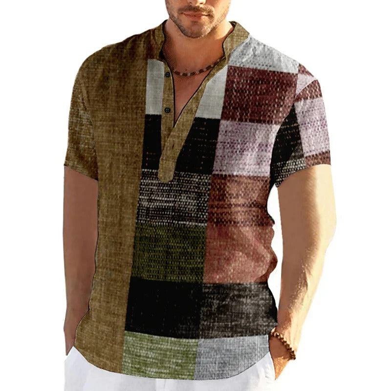 3D Patchwork Motief Overhemd voor Grote Maten Heren | Ideaal voor Lente of Zomer