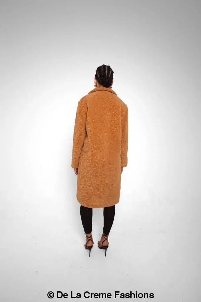 Jackie Dubbelzijdige Borg Teddy Midi Jas | Oversized Pasvorm met Dubbelzijdige Knoopsluiting | Volledig Gevoerd