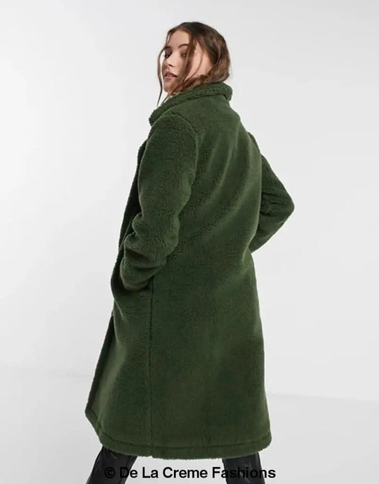 Jackie Dubbelzijdige Borg Teddy Midi Jas | Oversized Pasvorm met Dubbelzijdige Knoopsluiting | Volledig Gevoerd