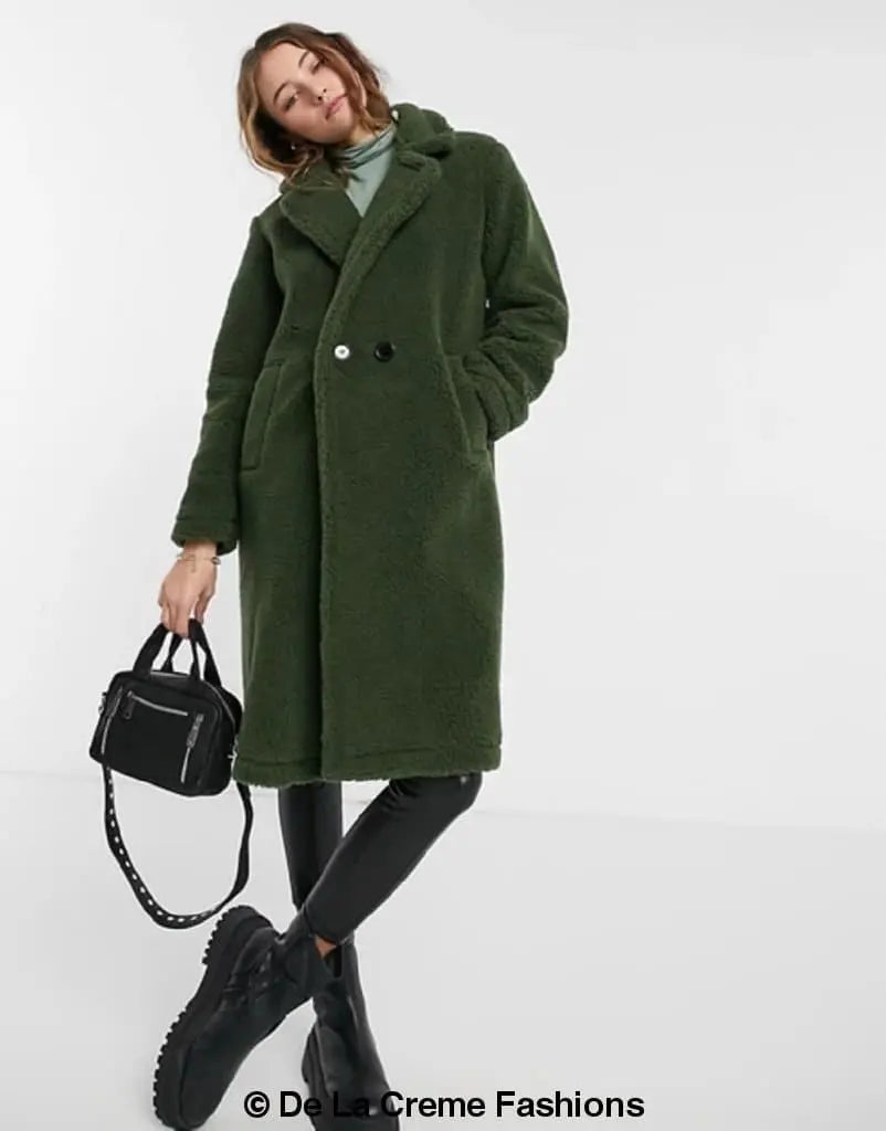 Jackie Dubbelzijdige Borg Teddy Midi Jas | Oversized Pasvorm met Dubbelzijdige Knoopsluiting | Volledig Gevoerd
