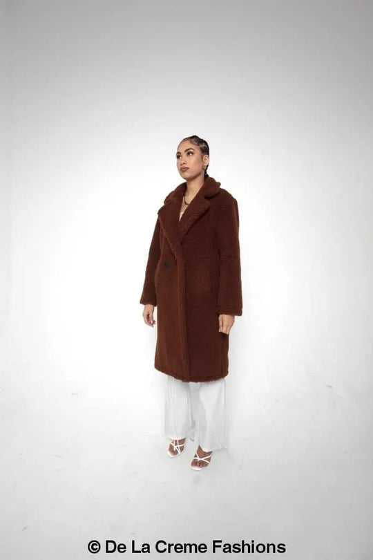 Jackie Dubbelzijdige Borg Teddy Midi Jas | Oversized Pasvorm met Dubbelzijdige Knoopsluiting | Volledig Gevoerd