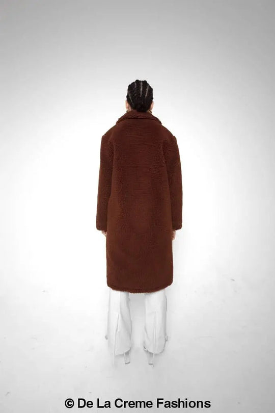 Jackie Dubbelzijdige Borg Teddy Midi Jas | Oversized Pasvorm met Dubbelzijdige Knoopsluiting | Volledig Gevoerd