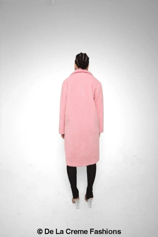 Jackie Dubbelzijdige Borg Teddy Midi Jas | Oversized Pasvorm met Dubbelzijdige Knoopsluiting | Volledig Gevoerd