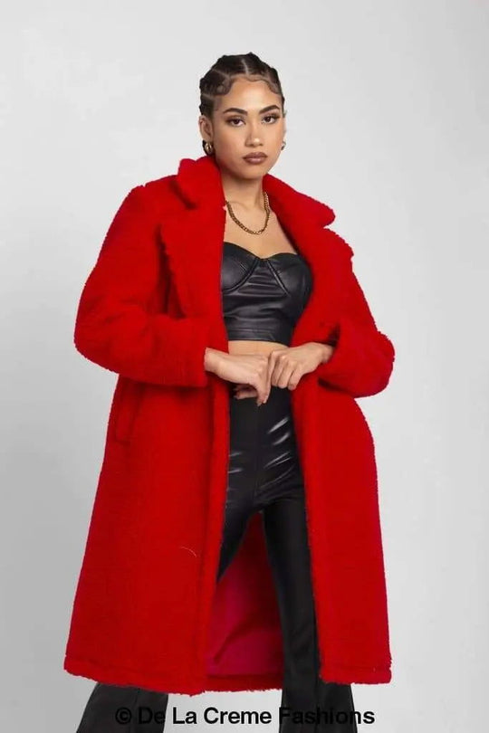 Jackie Dubbelzijdige Borg Teddy Midi Jas | Oversized Pasvorm met Dubbelzijdige Knoopsluiting | Volledig Gevoerd