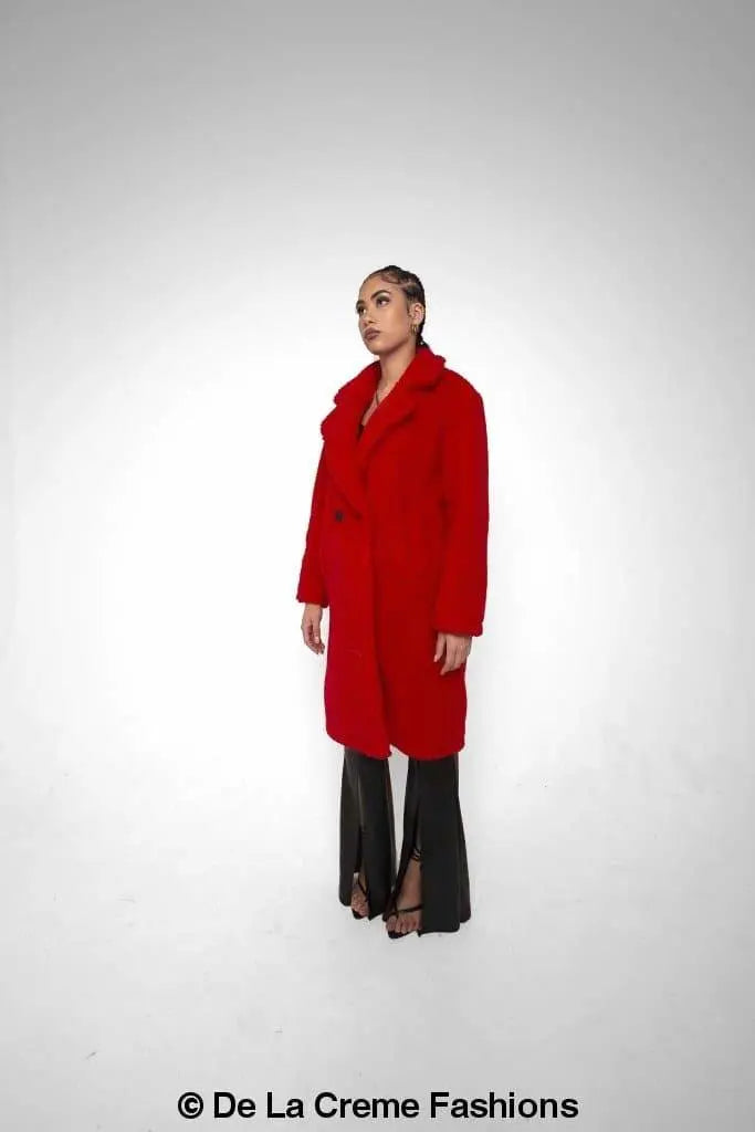 Jackie Dubbelzijdige Borg Teddy Midi Jas | Oversized Pasvorm met Dubbelzijdige Knoopsluiting | Volledig Gevoerd