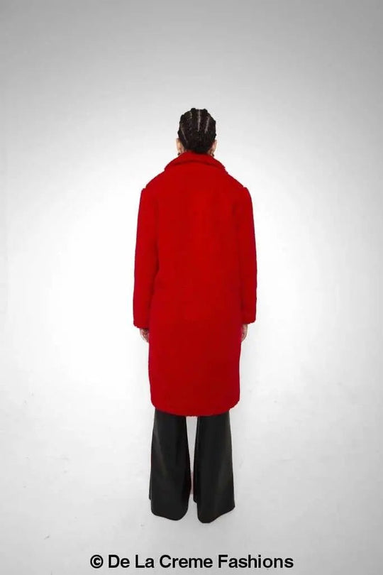 Jackie Dubbelzijdige Borg Teddy Midi Jas | Oversized Pasvorm met Dubbelzijdige Knoopsluiting | Volledig Gevoerd