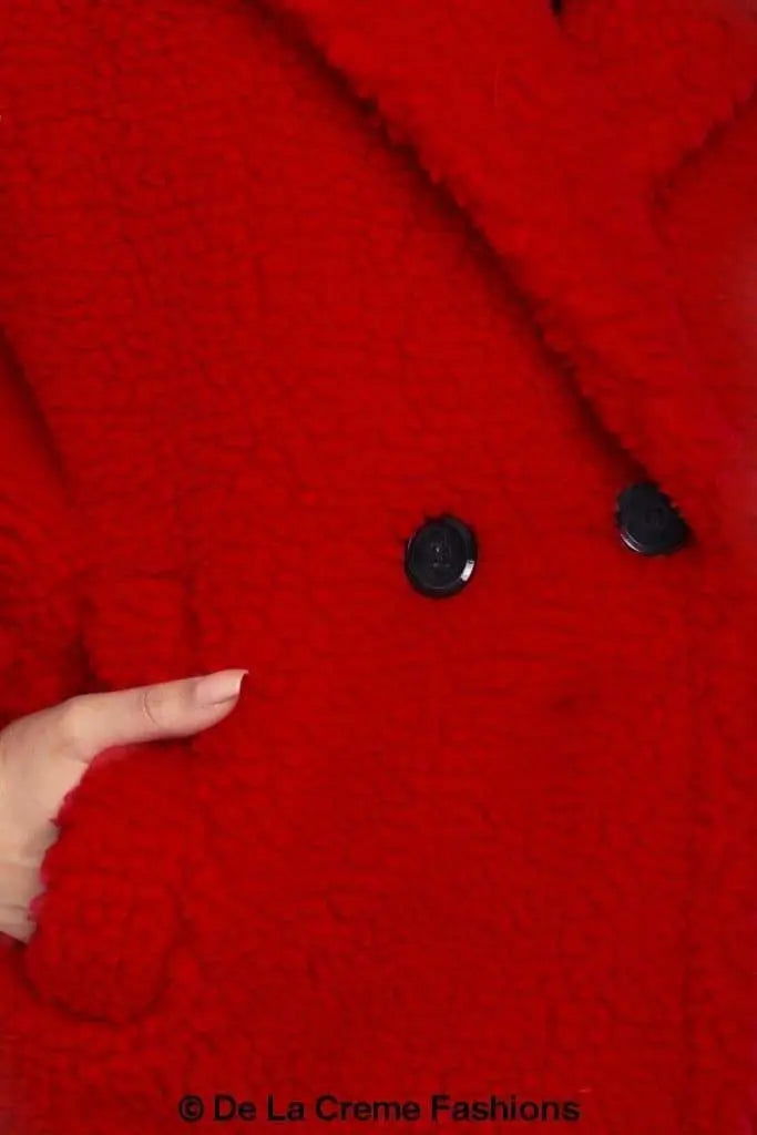 Jackie Dubbelzijdige Borg Teddy Midi Jas | Oversized Pasvorm met Dubbelzijdige Knoopsluiting | Volledig Gevoerd