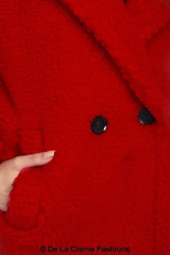 Jackie Dubbelzijdige Borg Teddy Midi Jas | Oversized Pasvorm met Dubbelzijdige Knoopsluiting | Volledig Gevoerd