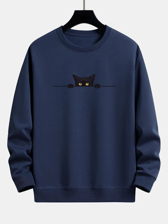 Sweatshirt Relax Fit Met Zwart Kat Print voor Mannen | Ideaal voor Dagelijks Gebruik en Casual Gelegenheden