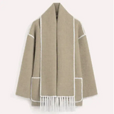 Dames Jas met Sjaalkraag | Herfst en Winter Jas | Wollook Met Zakken en Knopen
