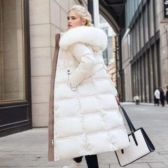 Dames Lange Pufferjas met Bontafwerking | Volledige Winterjas | Warme Gevoerde Ontwerp
