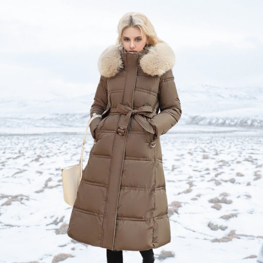 Dames Lange Pufferjas met Bontafwerking | Volledige Winterjas | Warme Gevoerde Ontwerp