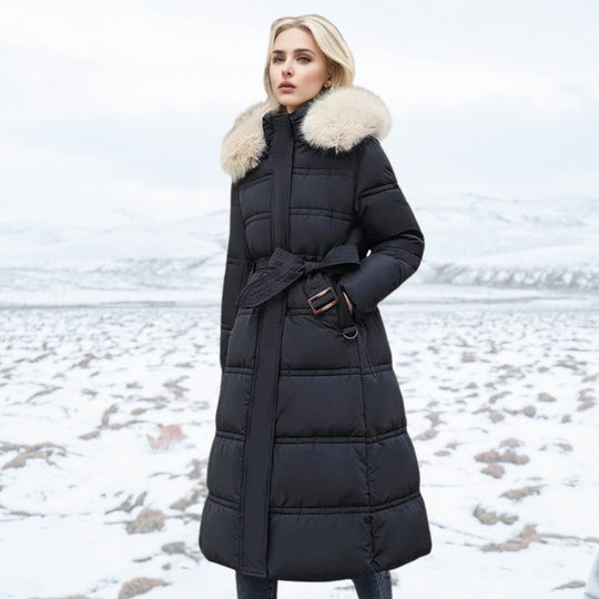 Dames Lange Pufferjas met Bontafwerking | Volledige Winterjas | Warme Gevoerde Ontwerp