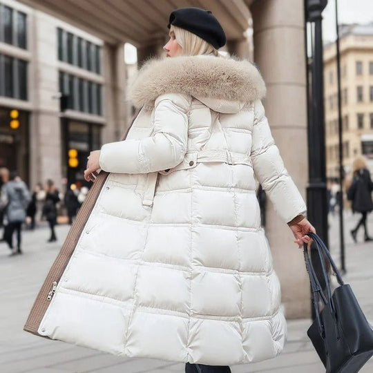 Dames Lange Pufferjas met Bontafwerking | Volledige Winterjas | Warme Gevoerde Ontwerp