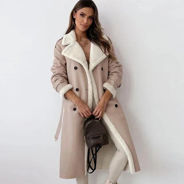 Dames Lange Schapenvachtjas | Met Ceintuur | Winterwarmte