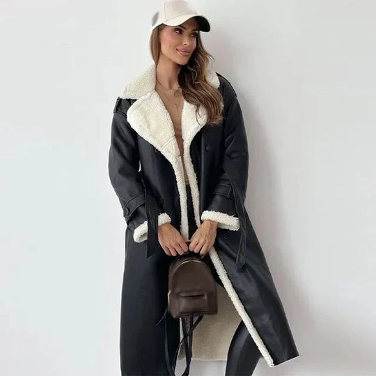 Dames Lange Schapenvachtjas | Met Ceintuur | Winterwarmte