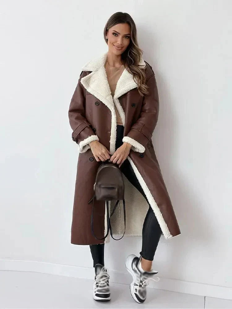 Dames Lange Schapenvachtjas | Met Ceintuur | Winterwarmte