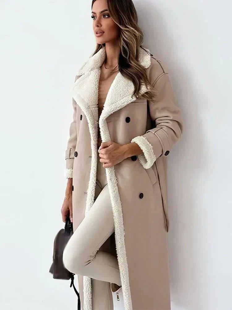 Dames Lange Schapenvachtjas | Met Ceintuur | Winterwarmte