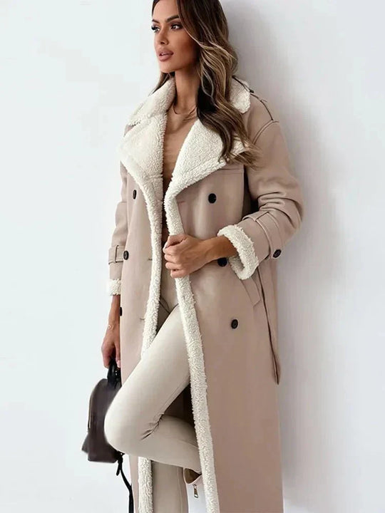 Dames Lange Schapenvachtjas | Met Ceintuur | Winterwarmte
