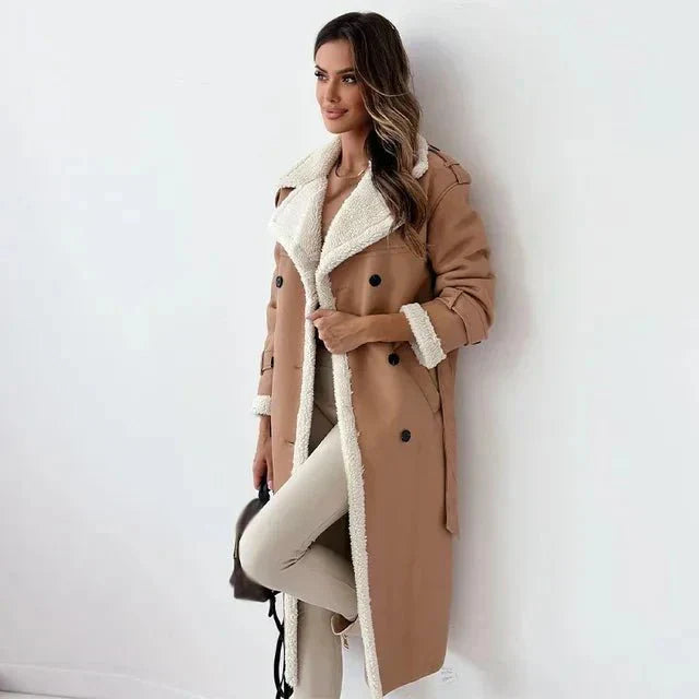 Dames Lange Schapenvachtjas | Met Ceintuur | Winterwarmte