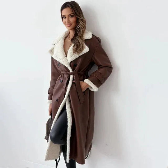 Dames Lange Schapenvachtjas | Met Ceintuur | Winterwarmte
