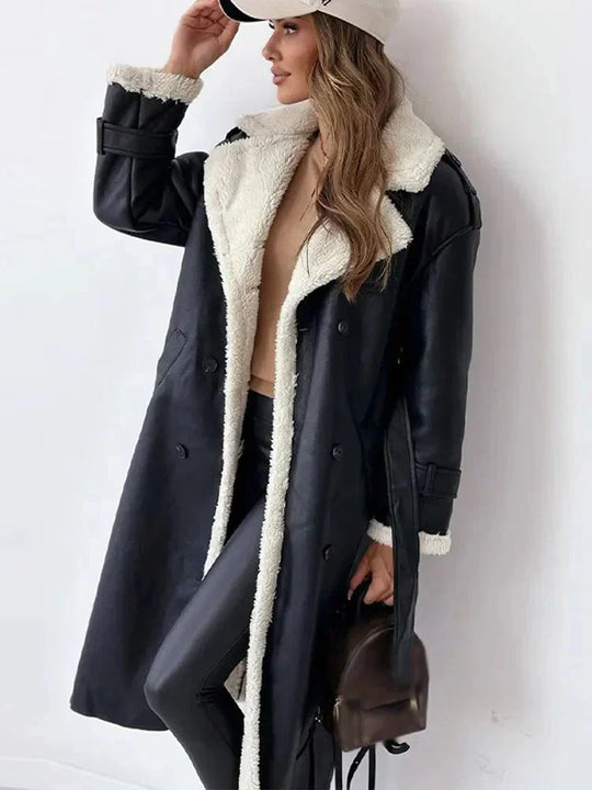 Dames Lange Schapenvachtjas | Met Ceintuur | Winterwarmte