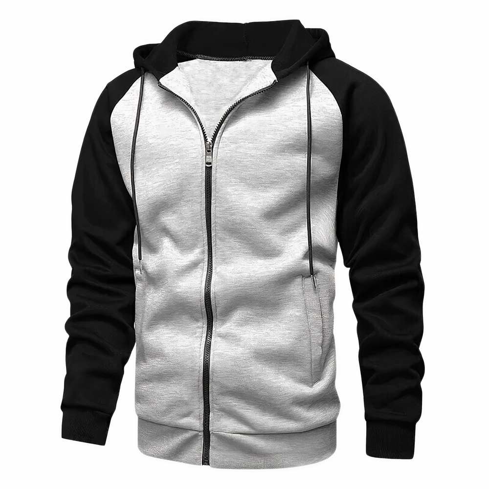 Heren Sportieve Zip-Up Hoodie met Trekkoordkap en Raglan Mouwen