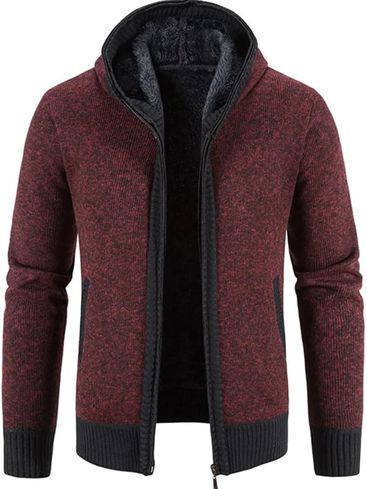 Heren Zip-Up Hoodie Cardigan met Gevoerde Binnenkant en Koordkap