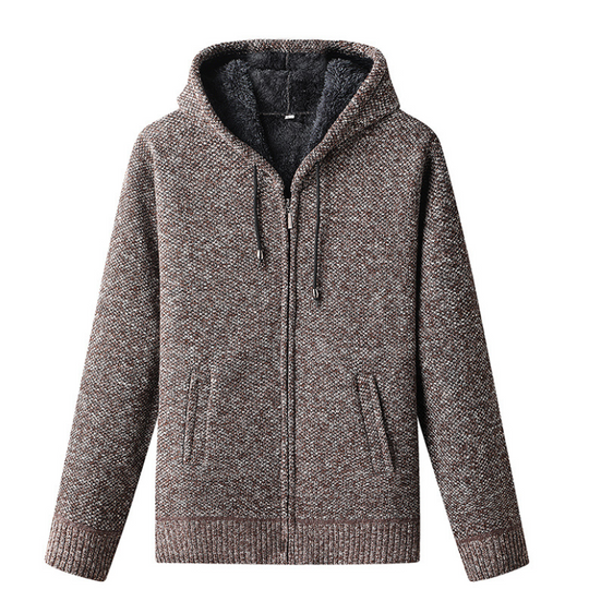 Heren Gebreide Zip-Up Hoodie Cardigan met Zachte Voering en Kap