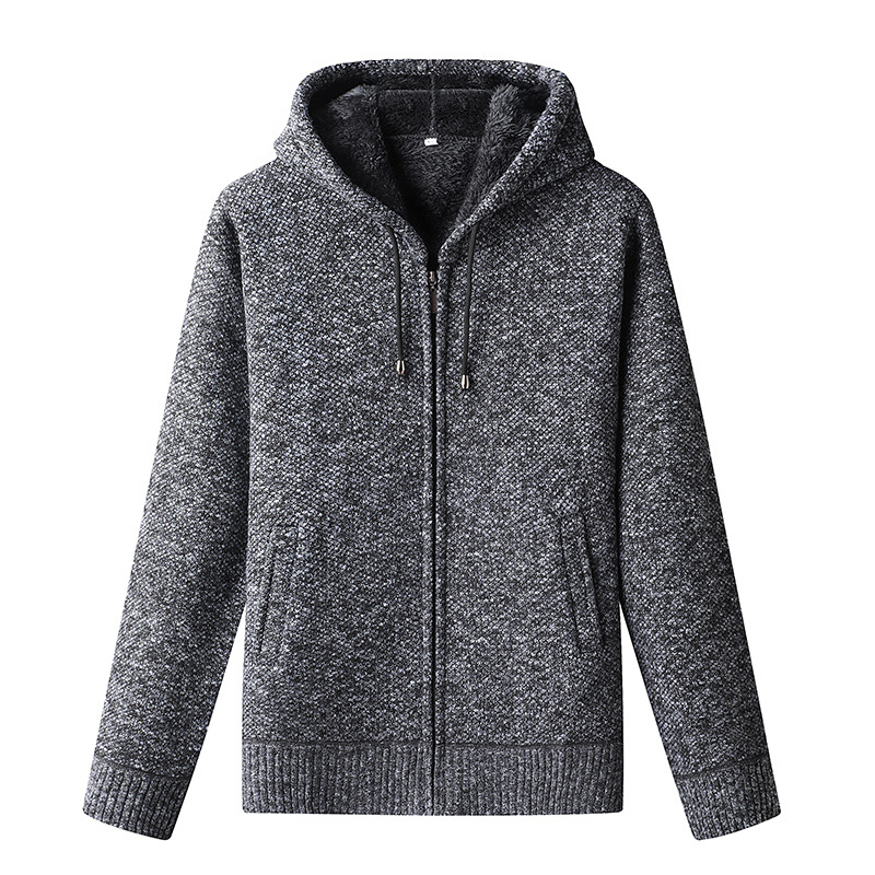 Heren Gebreide Zip-Up Hoodie Cardigan met Zachte Voering en Kap