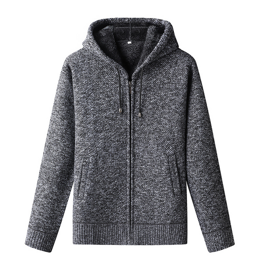Heren Gebreide Zip-Up Hoodie Cardigan met Zachte Voering en Kap