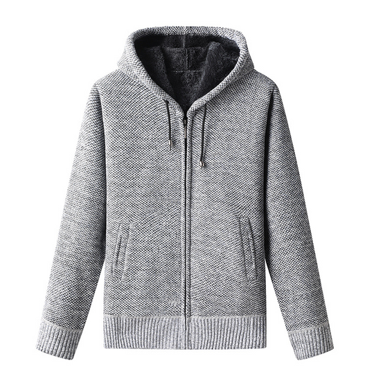 Heren Gebreide Zip-Up Hoodie Cardigan met Zachte Voering en Kap