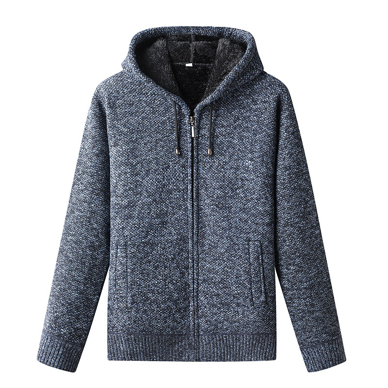 Heren Gebreide Zip-Up Hoodie Cardigan met Zachte Voering en Kap