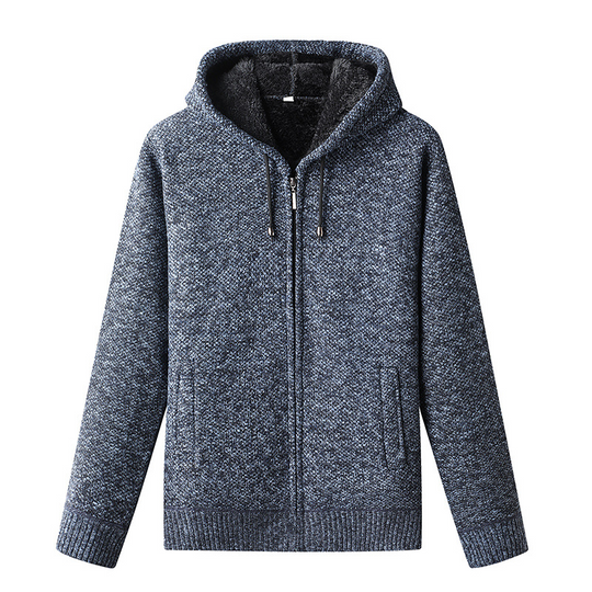 Heren Gebreide Zip-Up Hoodie Cardigan met Zachte Voering en Kap