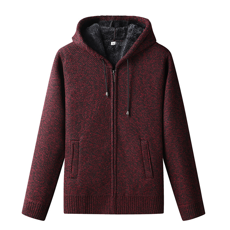 Heren Gebreide Zip-Up Hoodie Cardigan met Zachte Voering en Kap