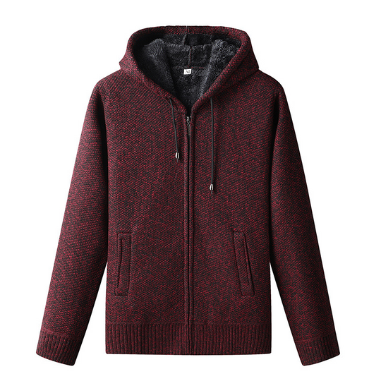 Heren Gebreide Zip-Up Hoodie Cardigan met Zachte Voering en Kap