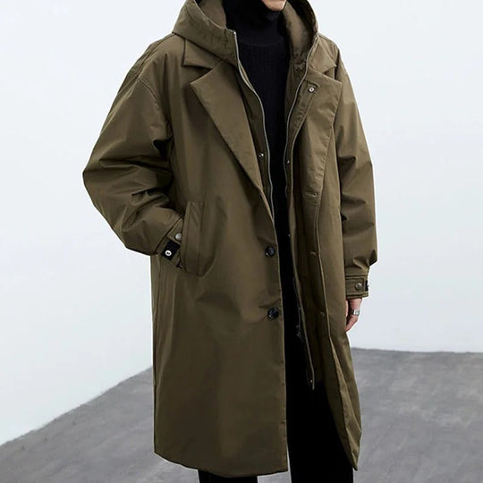 Heren Lange Waterdichte Puffer Trench Coat | Met Capuchon | Warme & Beschermende Winterjas