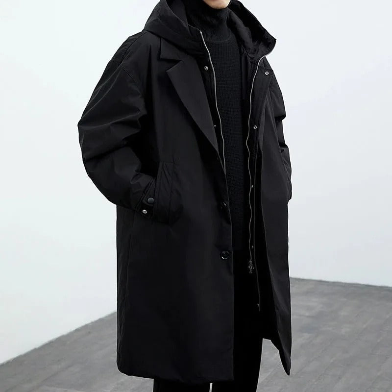 Heren Lange Waterdichte Puffer Trench Coat | Met Capuchon | Warme & Beschermende Winterjas
