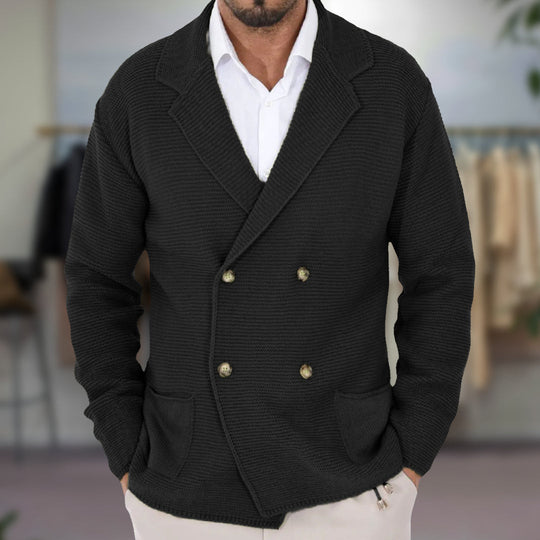 Heren Gebreide Cardigan met Dubbelzijdige Sluiting en Blazer Revers