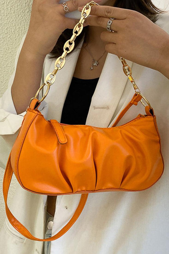 Oranje Gouden Ketting Schoudertas Rimpel Handtas