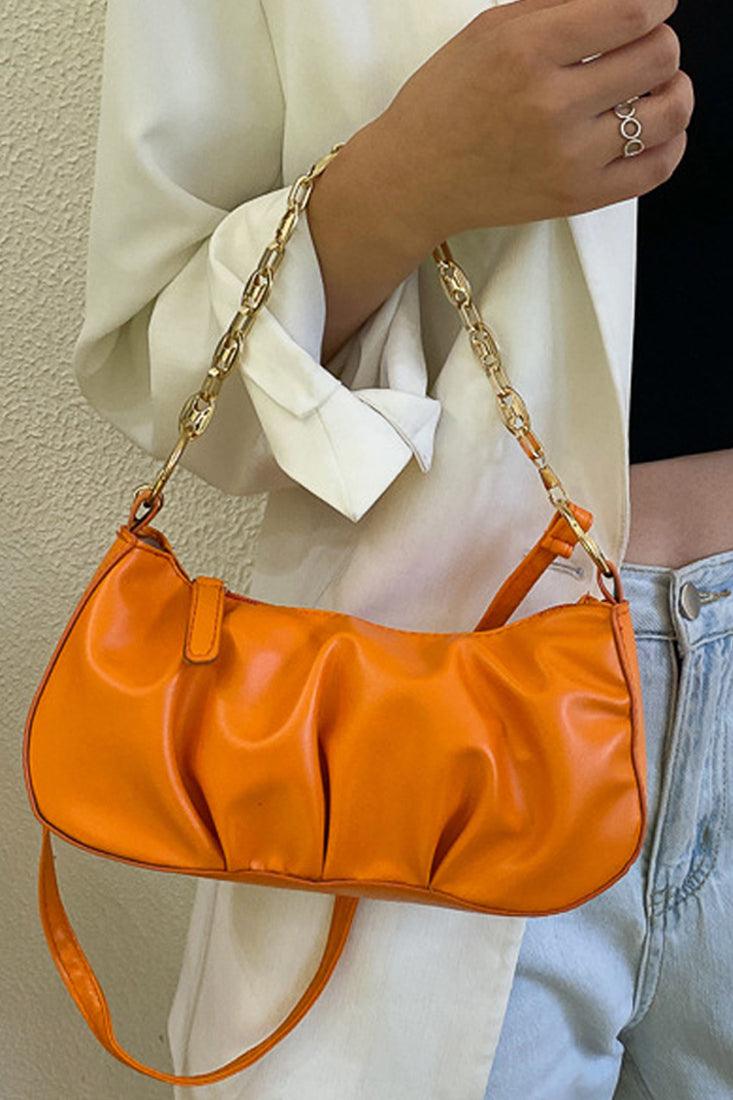 Oranje Gouden Ketting Schoudertas Rimpel Handtas