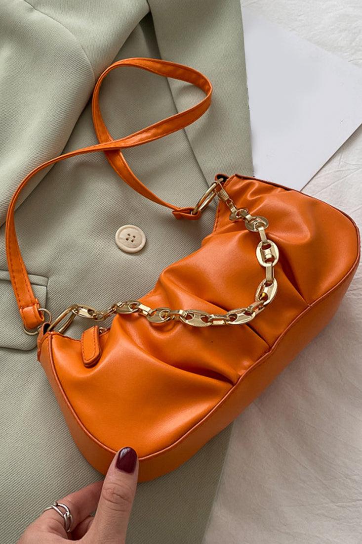Oranje Gouden Ketting Schoudertas Rimpel Handtas