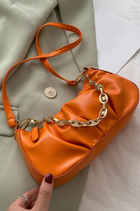 Oranje Gouden Ketting Schoudertas Rimpel Handtas