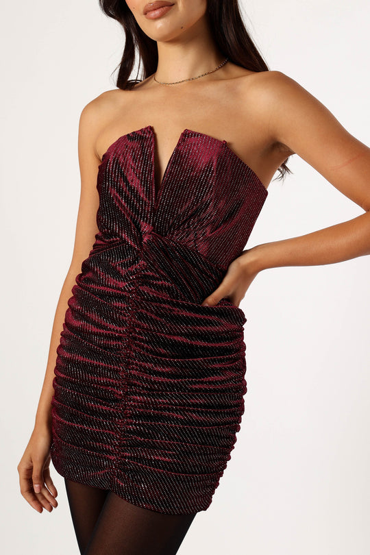 Gilbert Ruched Mini Jurk - Merlot