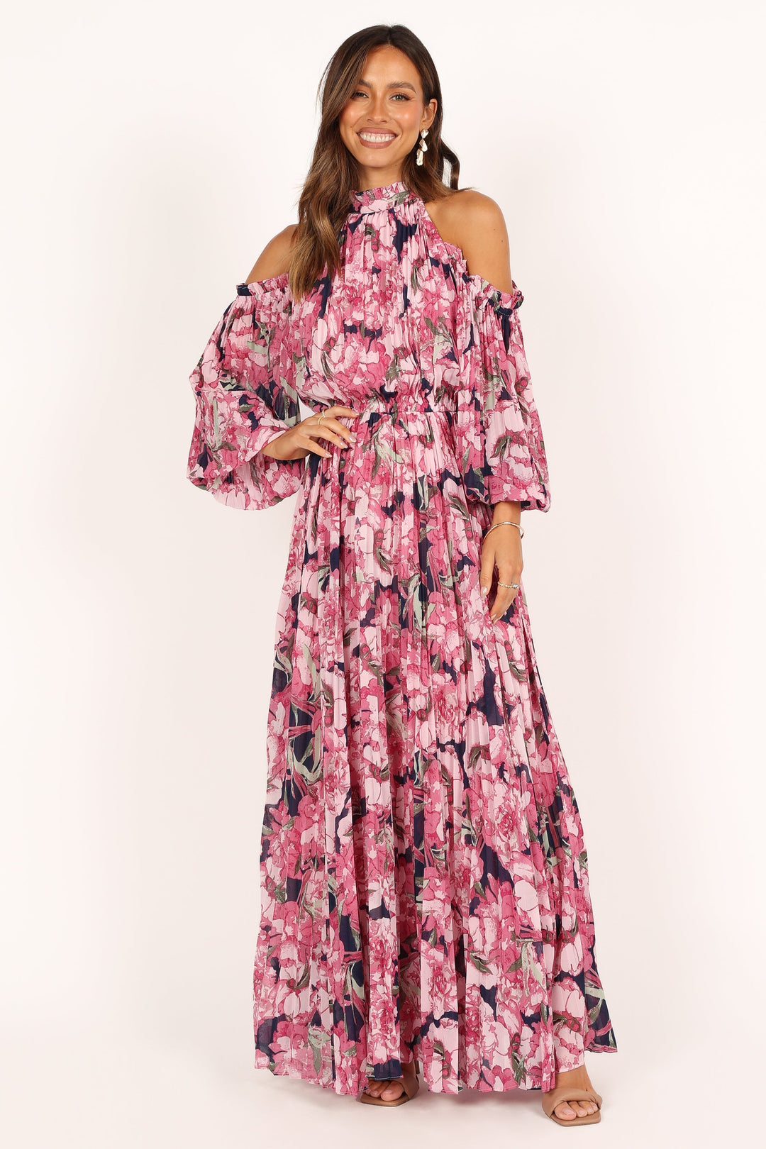 Hilary Plissé Maxi Jurk - Roze Bloemen