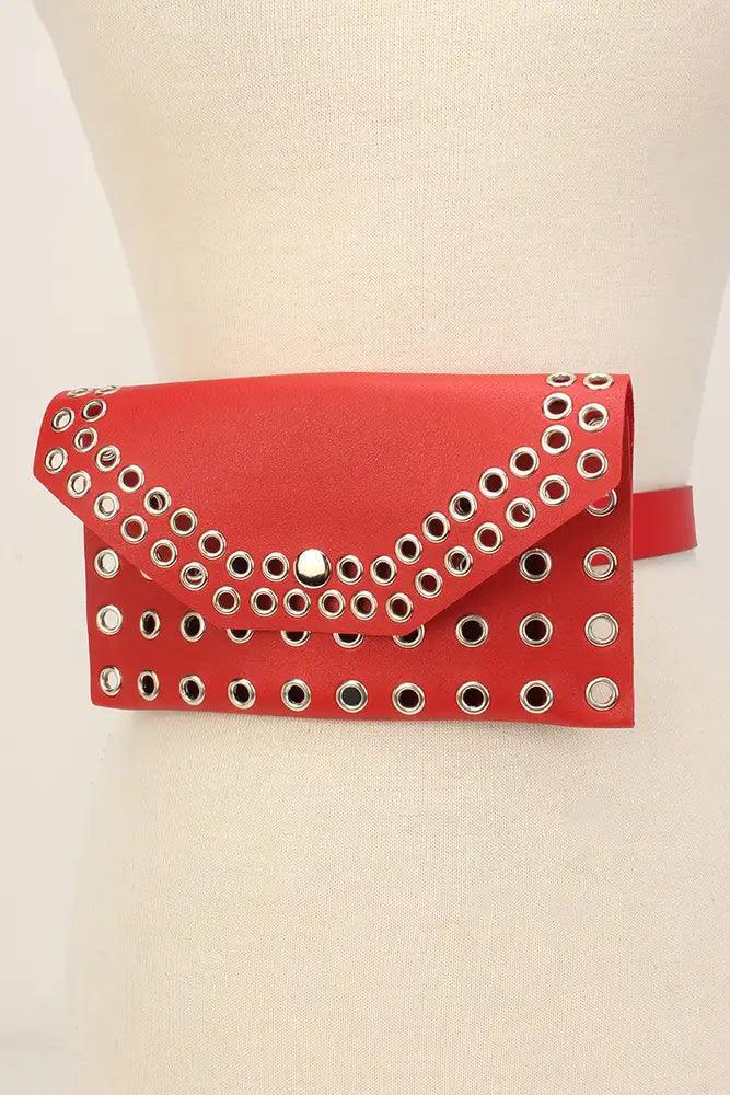 Rode Cut Out Faux Leather Mini Heuptas