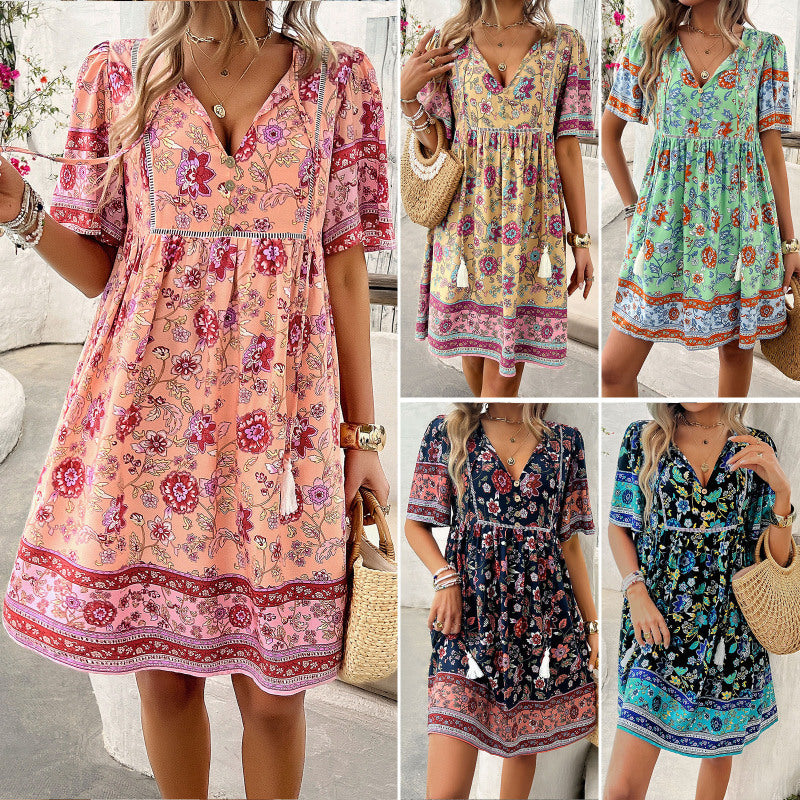 Zomerse damesjurk van viscose met etnisch patroon