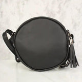 Sexy Zwarte Bloem Patch Versleten Faux Leren Cirkel Crossbody Tas