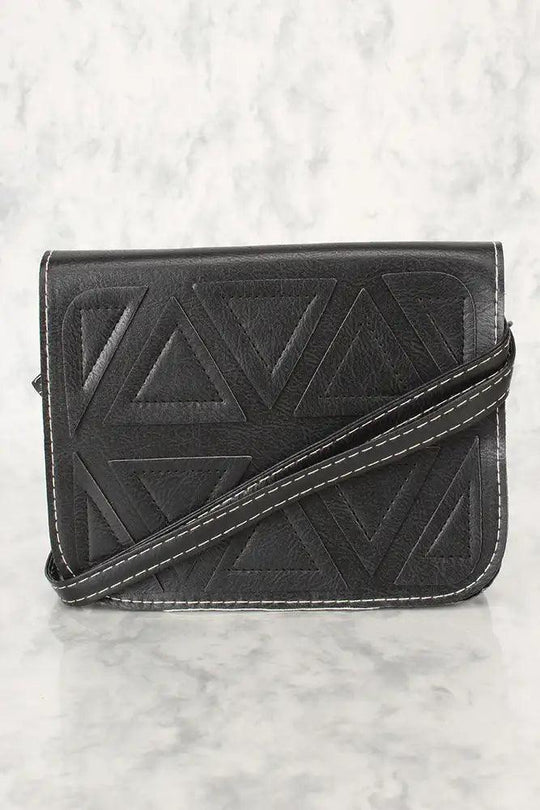 Sexy Zwarte Geometrische Faux Leren Mini Schouderhandtas