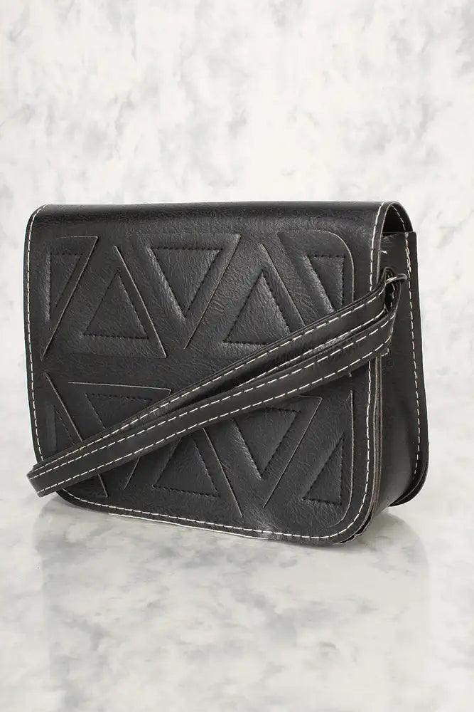 Sexy Zwarte Geometrische Faux Leren Mini Schouderhandtas